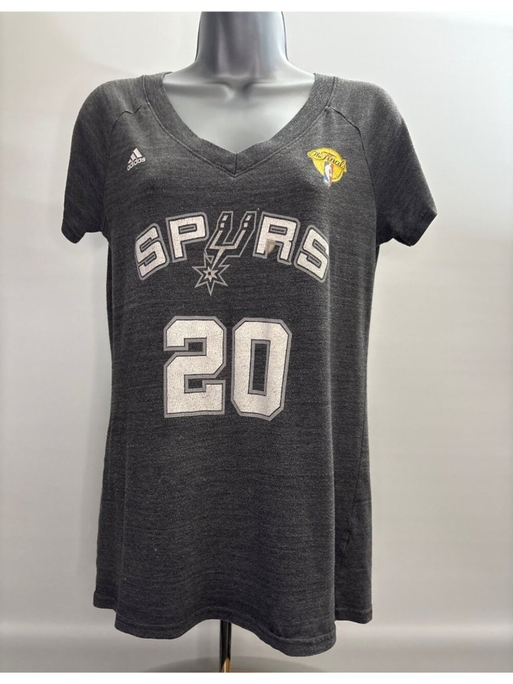 San Antonio Spurs NBA Finals Manu Ginobili #20 Women's T-Shirt Charcoal Gray S/M